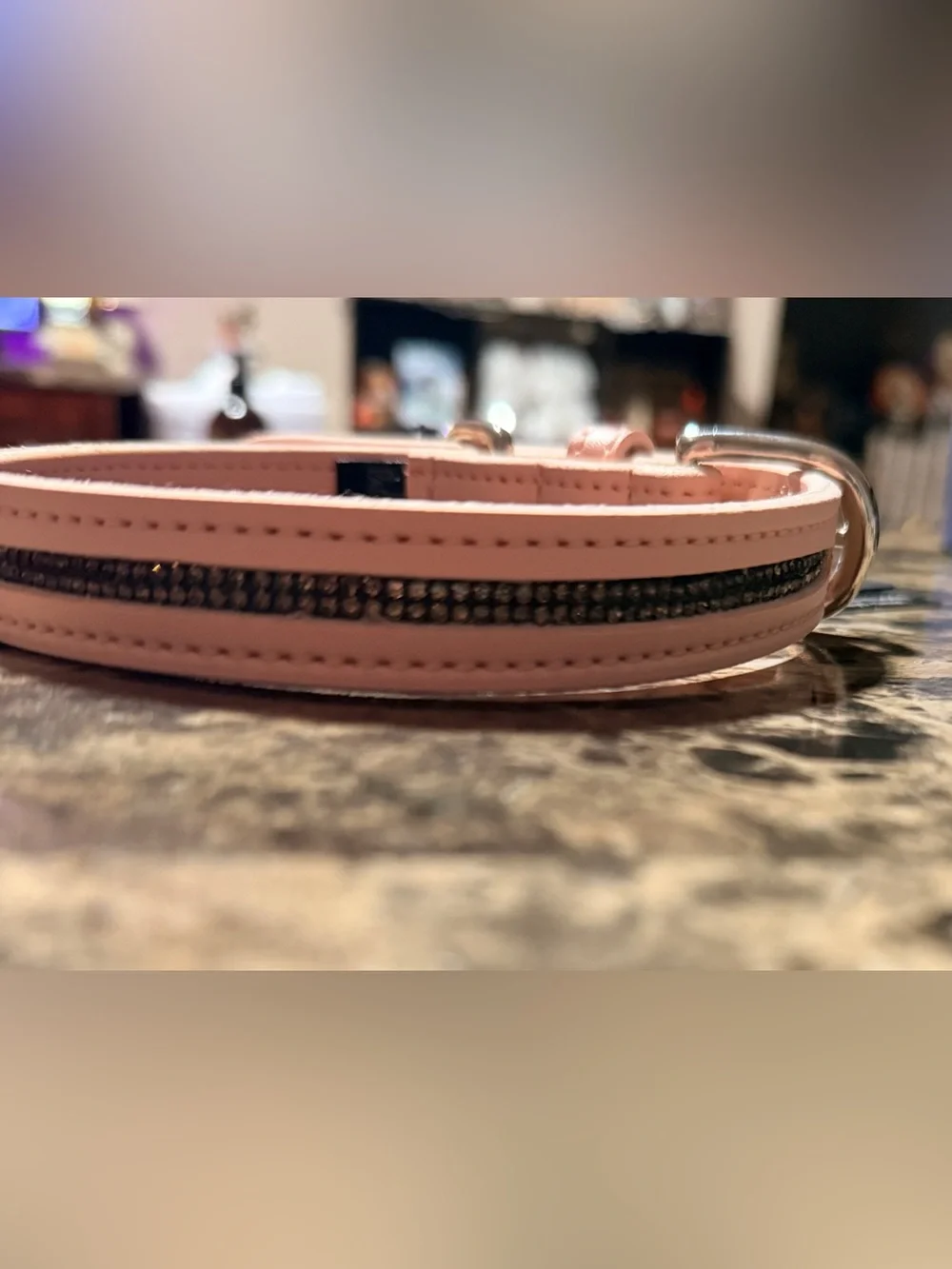 ✨ NWT Blush Pink Medium Vegan Leather Dog Collar with Black Crystal Accent ✨